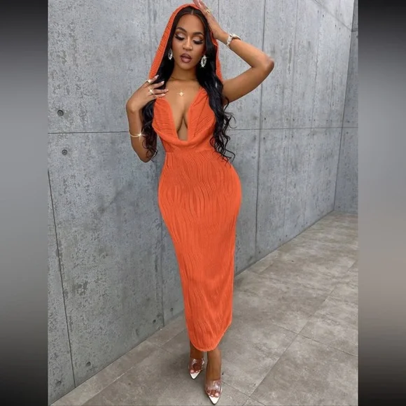 Burnt Orange Hooded Dress - Picture 3 of 10